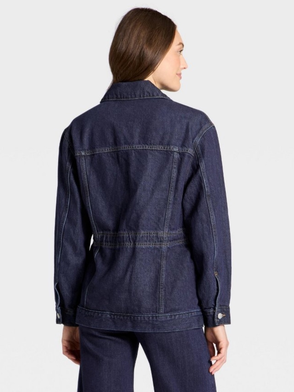 Universal Thread™ Women's Cinched Waist Trucker Denim Jacket - Dark Wash - M - Picture 2 of 10
